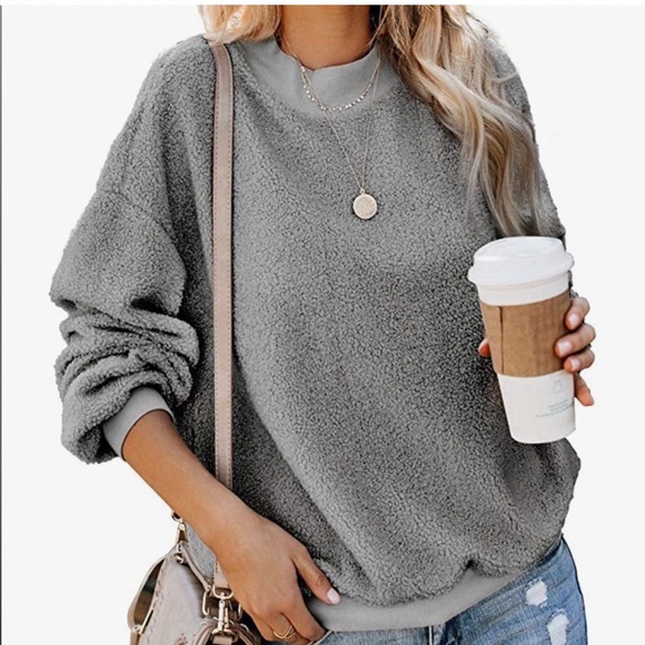 Sweaters - Womens Fuzzy Sherpa Fleece
Crewneck Pullover